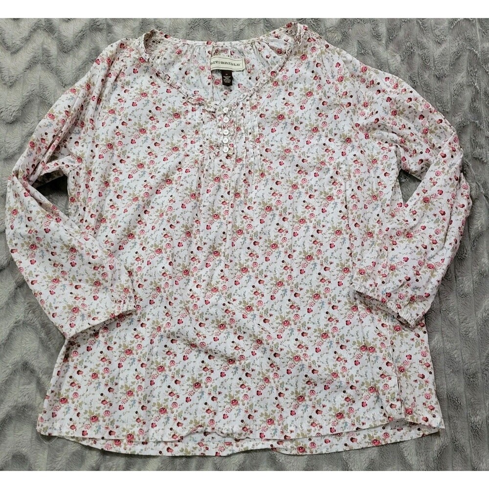 Bit & Bridle Womens Size 2X Floral Print Cottage Core Long Sleeve Pullover Shirt
